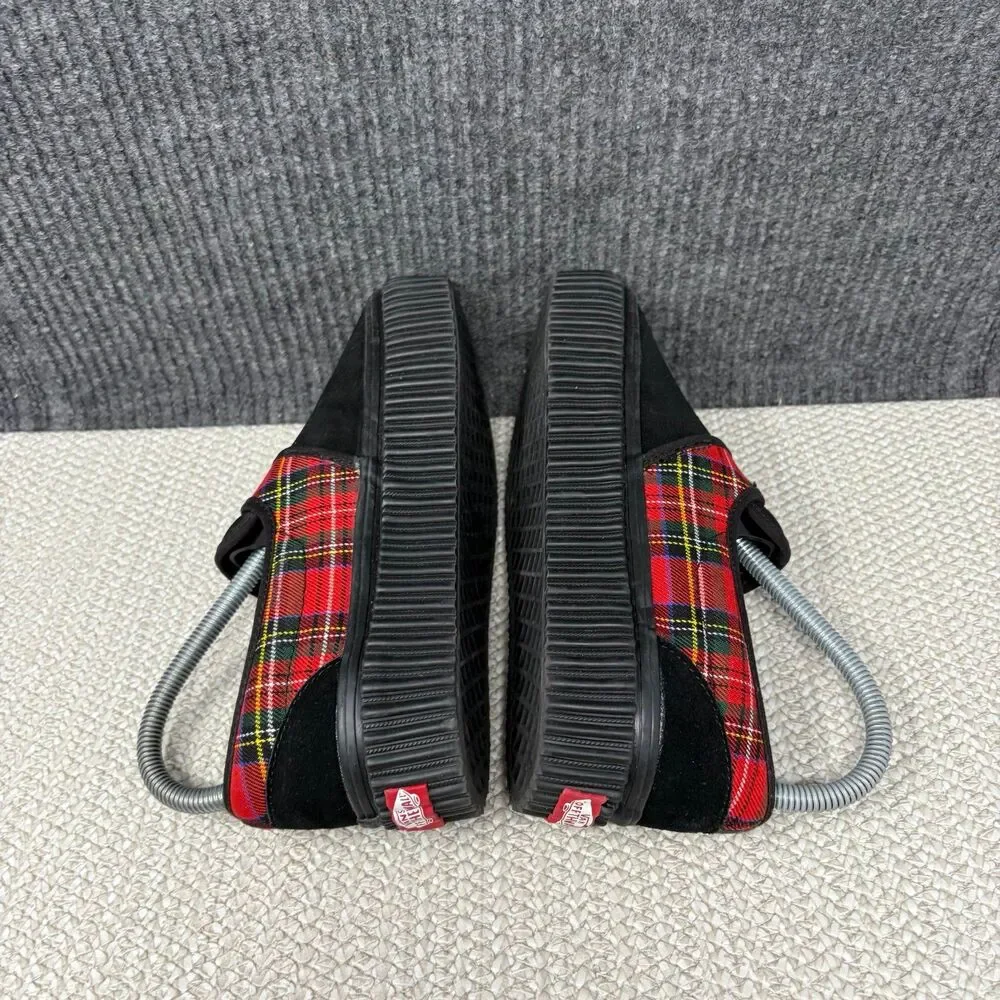 Vans Style 47 Creeper Black Tartan Plaid Buckle Suede Shoes Women’s 6.5